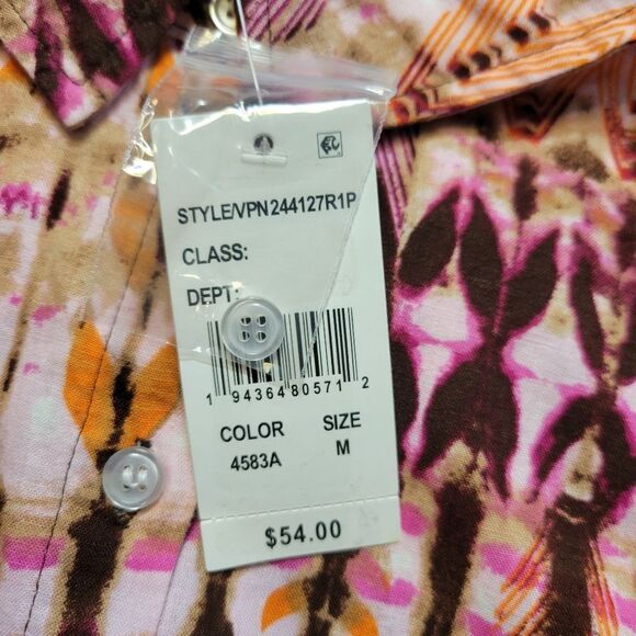 Intro Linen Rayon Colorful Button-Up Shirt Adjustable Roll Tab Sleeves Women's M - Picture 9 of 12